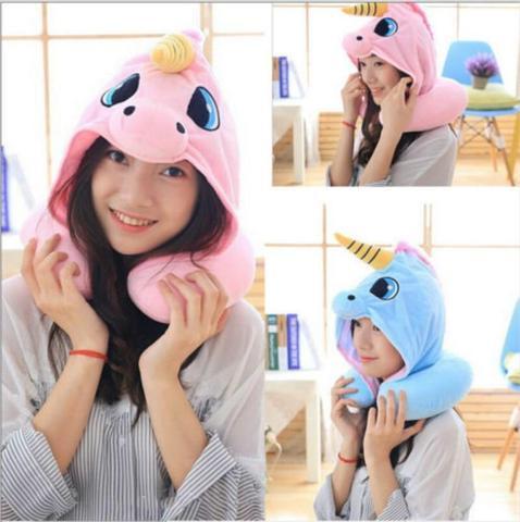 Cute Hooded Unicorn Travel Pillow